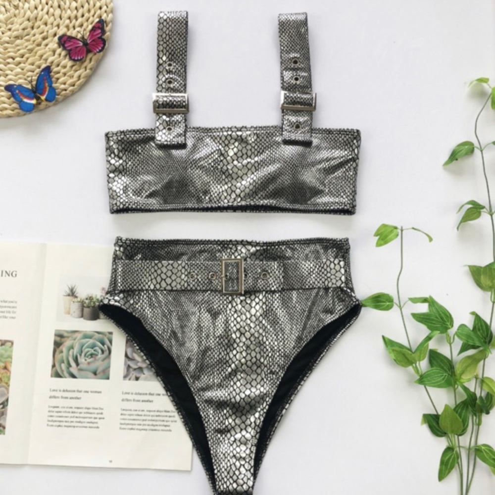 Silver  Snake Pattern Two Piece Swimsuit